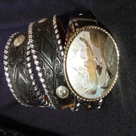 None Other - Black leather Western Belt. Size 49" Long including buckle. Mens